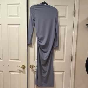 Elegant blue Gray maternity Long Sleeve Dress